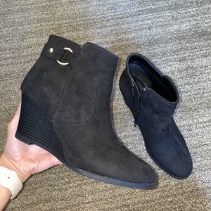 Black Suede Wedge Booties
